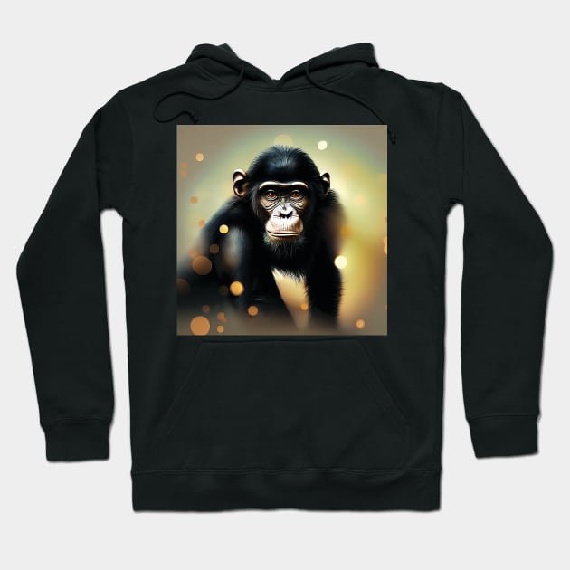 Chimpanzee in a golden, glowing light Hoodie by Geminiartstudio